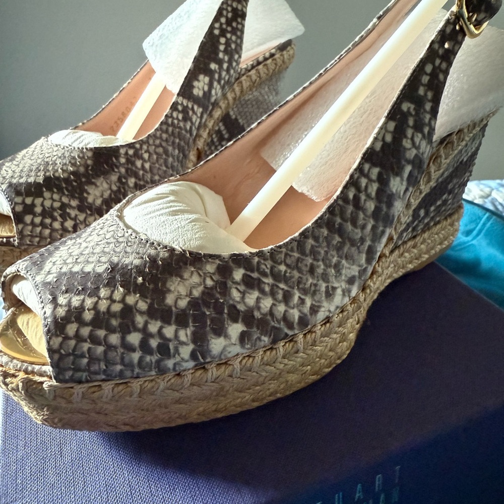 Stuart Weitzman Elegant Snakeskin Wedge Espadrilles - Picture 2 of 9